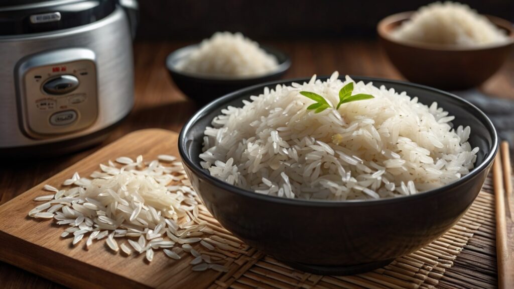 prepared rice in kitchen